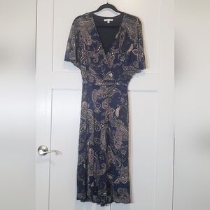 Sandra Darren Upper Wrap Style Dress Paisley Floral Longer Length Tie Back Sz 12